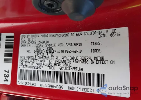 2017 Toyota Tacoma Limited z USA, uszkodzony, nr VIN 3TMEZ5CN1HM026437